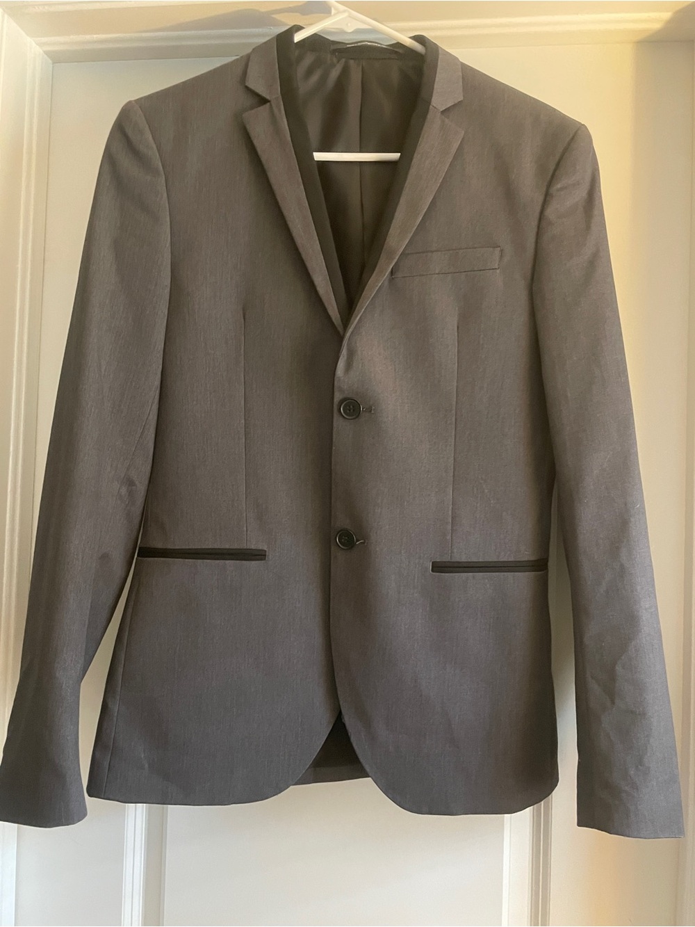 H&M Slim Fit Gray Blazer Black Trim Two Button Men’s 36R Suit Jacket